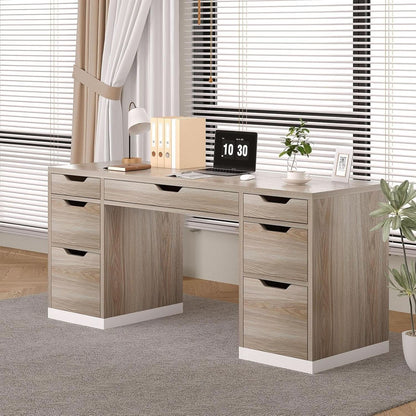54 Inch Computer Desk With Storage Drawers White Walnut