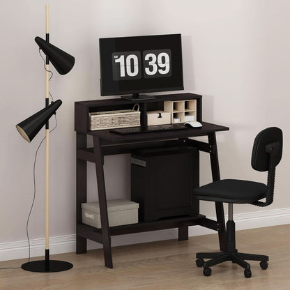 A Frame Computer Desk With Hutch In Dark Walnut Finish