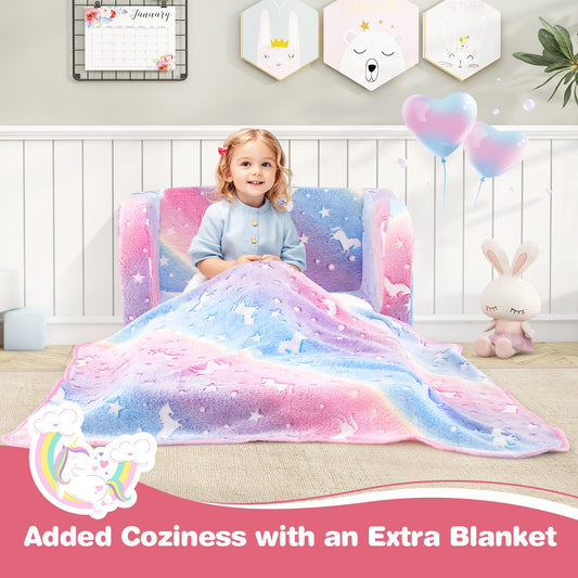 2-in-1 Folding Kids Couch with Blanket Glow in the Dark