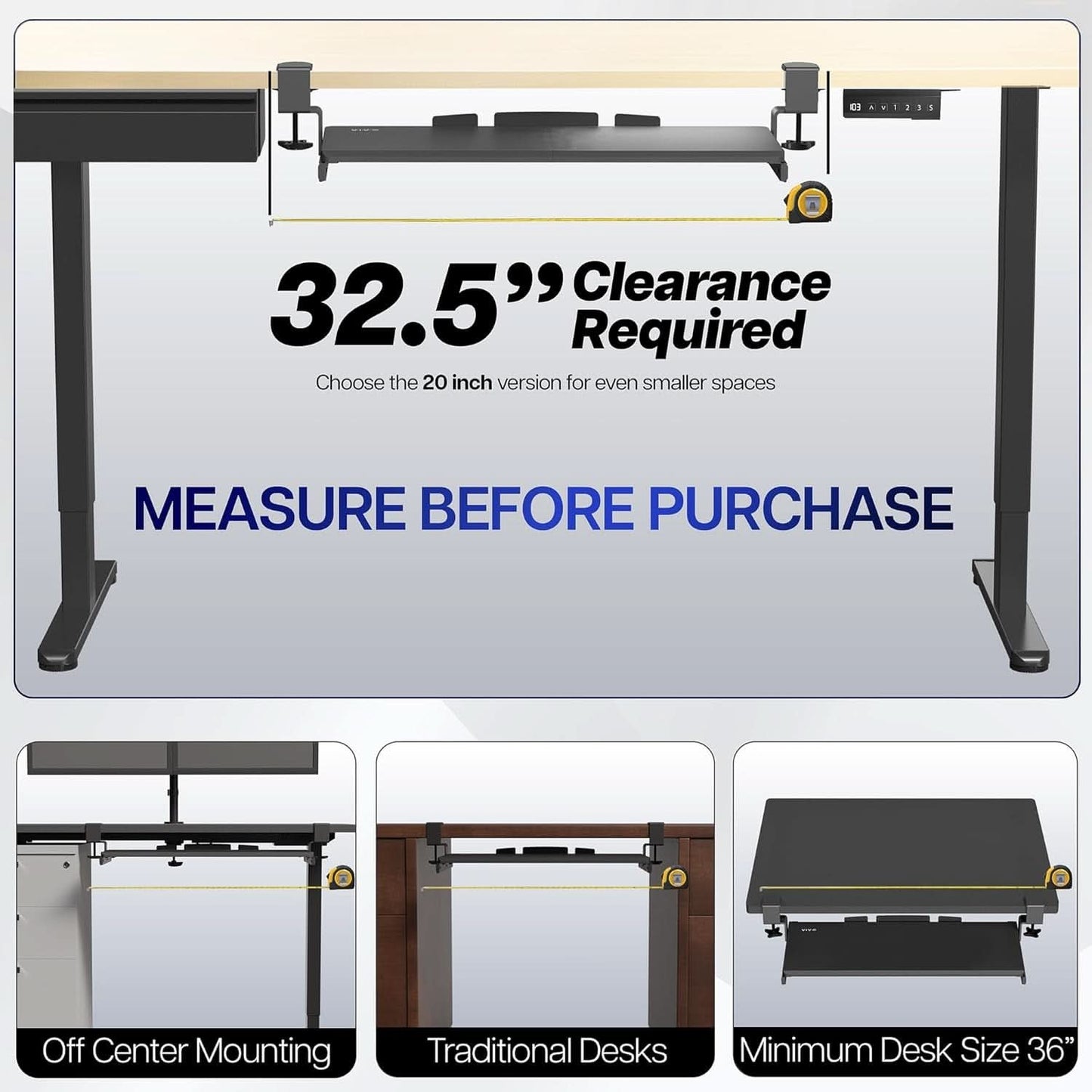Under Desk Keyboard Tray 27x11 Inch C Clamp Mount Black