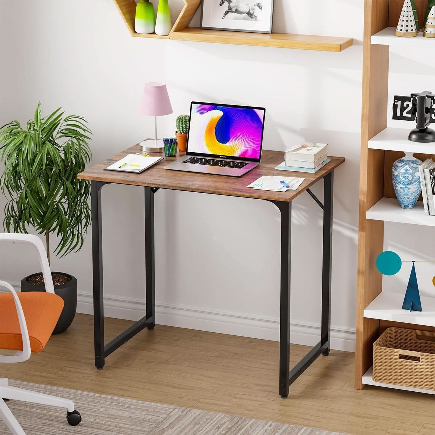 32 Inch Brown Computer Desk For Small Home Office Setup