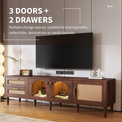 Rattan TV Stand with 3 Cabinets and 2 Drawers