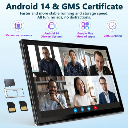 Tablet 2026 Newest Android 14 Tablet, 10 Inch Tablet,5G Wi-Fi Tablet Computer,2 in 1 Tablet with Keyboard, 128GB ROM+16(8+8)GB RAM + 1TB Expand,Octa-Core Processor,1920 * 1200 Ips,Bluetooth,Gps,Black
