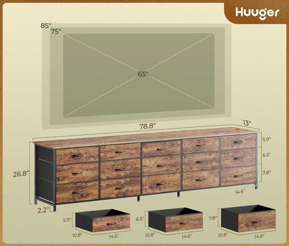 Ultralong 78Inch Dresser With Fifteen Storage Drawers