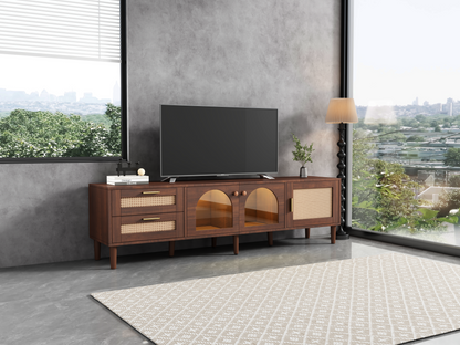 Rattan TV Stand with 3 Cabinets and 2 Drawers