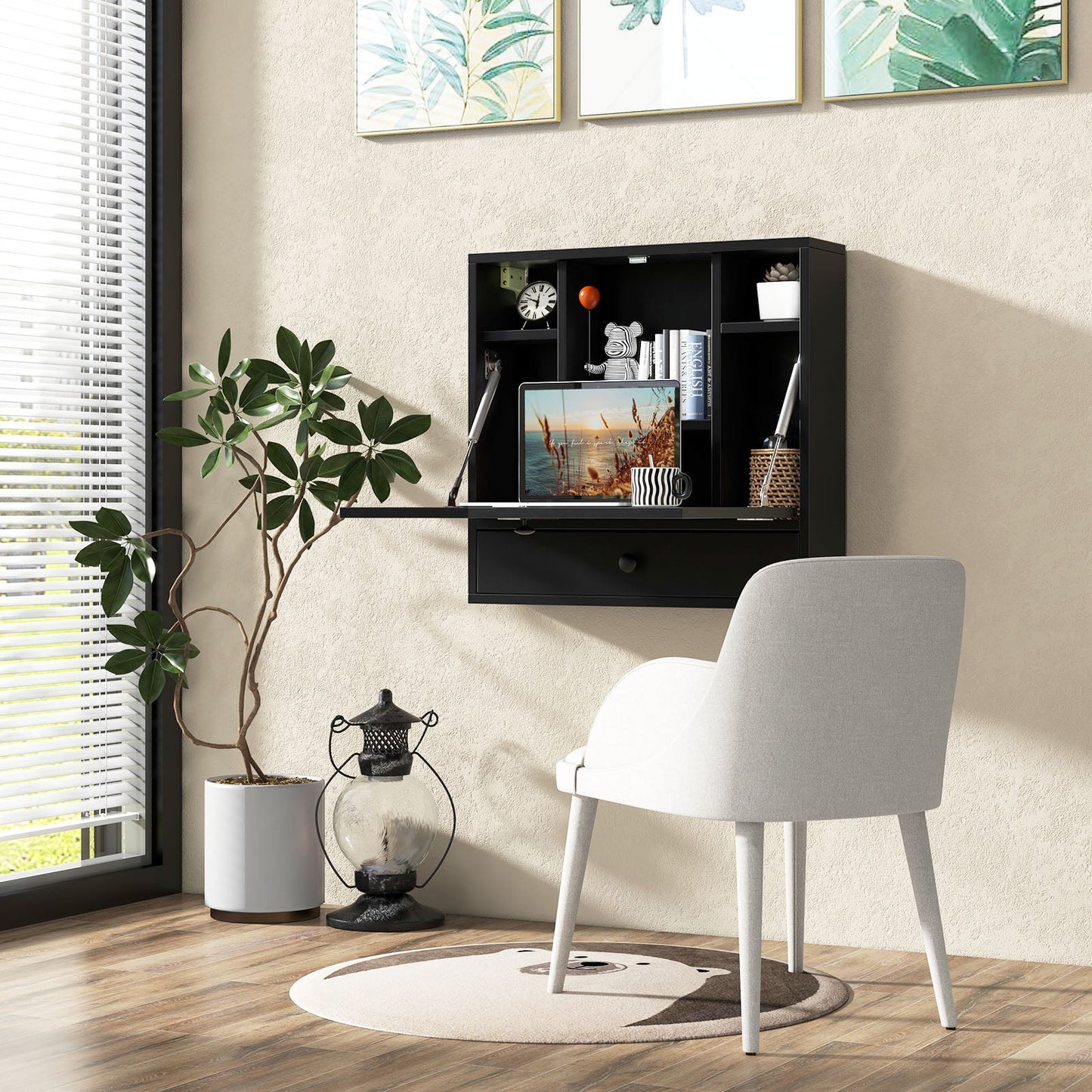 Wall-Mount Floating Desk Foldable Space Saving Laptop Workstation
