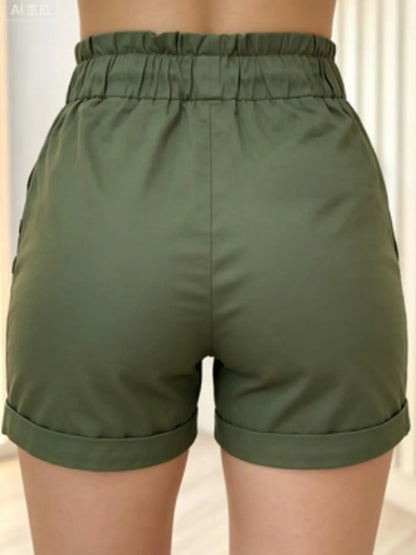 Stylish High-Waist Cinched-Waist Shorts for Women - Comfortable Summer Casuals Perfect for Everyday Wear