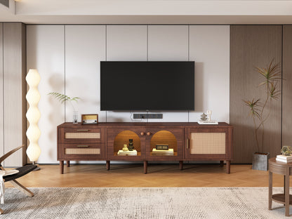 Rattan TV Stand with 3 Cabinets and 2 Drawers