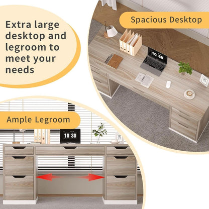 54 Inch Computer Desk With Storage Drawers White Walnut