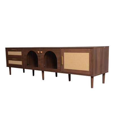 Rattan TV Stand with 3 Cabinets and 2 Drawers