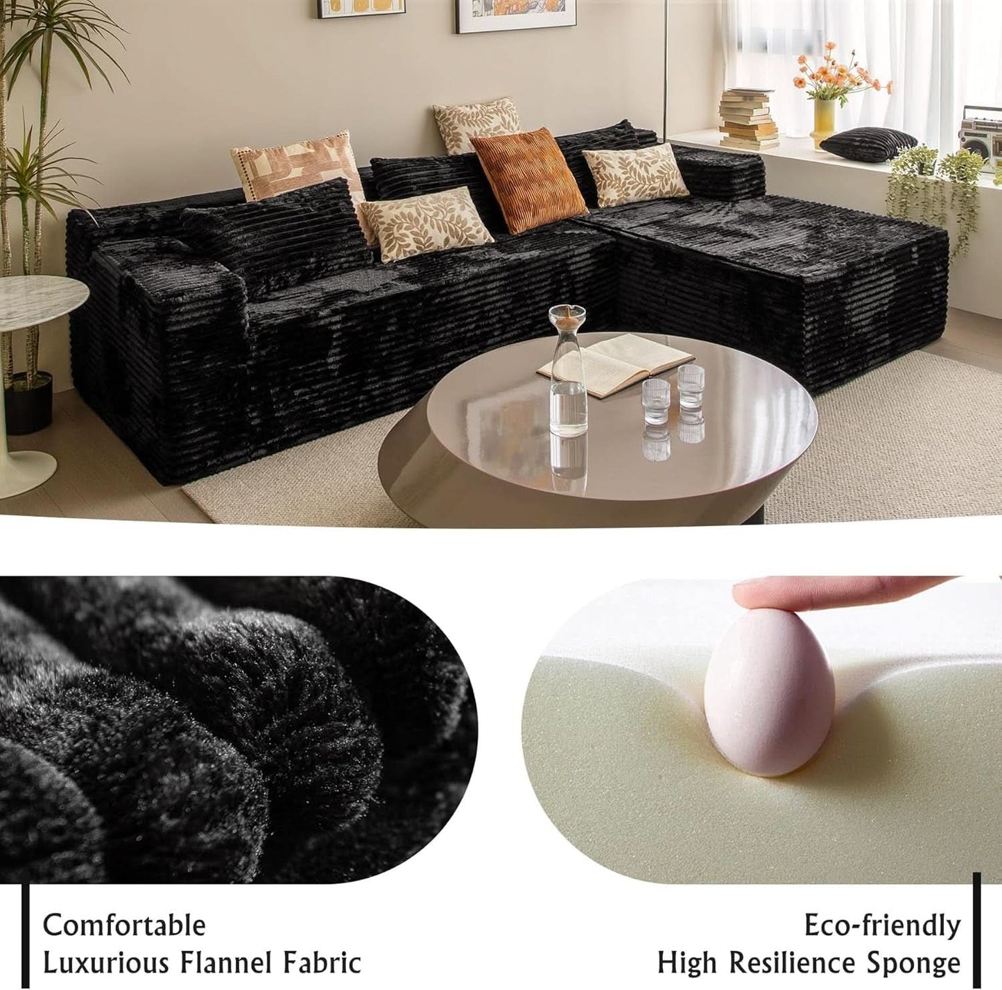 Versatile L-Shape Corduroy Sectional Couch for Comfort