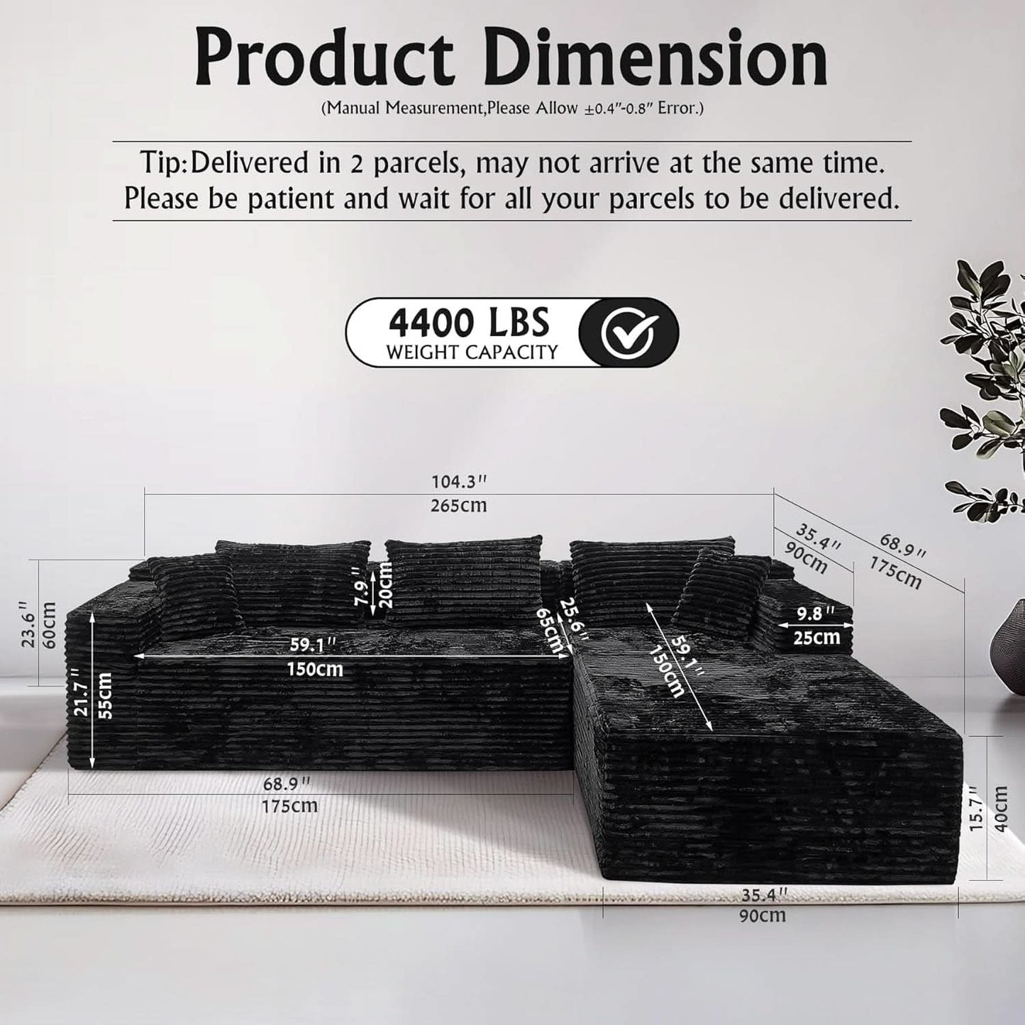 Versatile L-Shape Corduroy Sectional Couch for Comfort